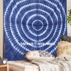 Indigo Blue Shibori Art Design Pattern Cotton Wall Tapestry Bedspread