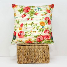 20X20 Rose Theme Patterned Decorative Cotton Kantha Throw Pillow Case