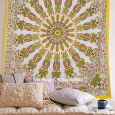 Yellow Multi Small Paisley Medallion Mandala Circle Tapestry Wall Hanging