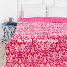 Pink Queen Size Paisley Kantha Quilt Blanket Bedding Bedspread