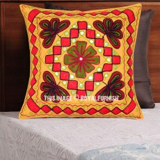 16" Decorative Floral Hand Embroidered Accent Square Indian Pillow Cover