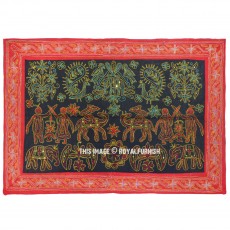 Elephant Birds Peacock Ari Work Hand Embroidered Wall Hanging Tapestry