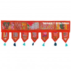 Orange Patchwork Toran Window Door Hanging Topper Valance Decor
