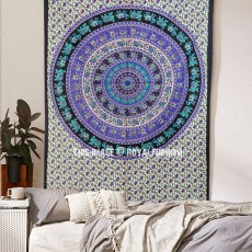Twin Small Elephant Mandala Boho Tapestry Wall Hanging Cotton Bedspread