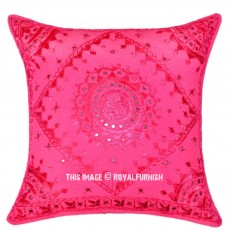 24" x 24" Pink Decorative and Accent Mirror Embroidered Cotton Throw Pillow Cover