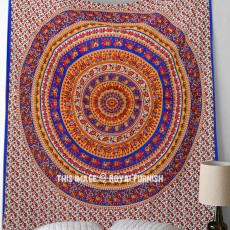 Blue Multicolor Elephant Mandala Tapestry, Hippie Tapestry Wall Hanging Bed Cover