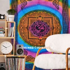Small Tie Dye Hindu Aum Om Wall Tapestry, Indian Hippie Bedding Bedspread