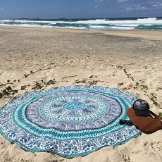 White Multi Birds Elephant Mandala Round Beach Towel Roundie Yoga Mat