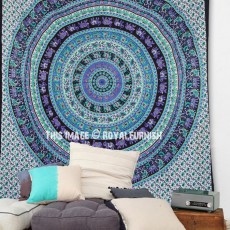 Blue Multi Large Elephant Floral Bohemian Mandala Tapestry