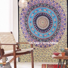 Elephant and Floral Spiral Bohemian Mandala Wall Tapestry, Hippie Bedspread