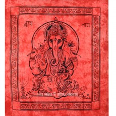 Red Lord Elephant Ganesha Fringed Tapestry Wall Hanging