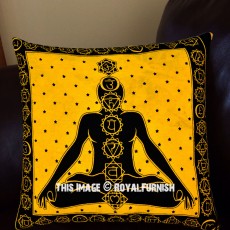 Yellow Decorative Yoga Poses Chakras 16X16 Tie Dye Pillow Cover