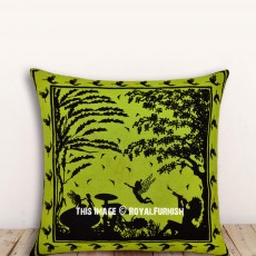 Green Multi Fairy Land Decorative Cotton 16X16 Tie Dye Pillow Cover 