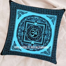 Turquoise Tibetan OM AUM Tie Dye Square Throw Pillow Cover 16X16