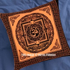 Orange Tibetan AUM Printed Tie Dye Throw Pillow Cover 16X16 Inch