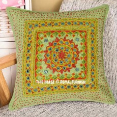 Green 16X16 Decorative and Boho Accent Mirror Circle Cotton Pillow Cover
