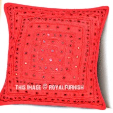 Red Multi Unique Handmade Mirror Outdoor Indoor Boho Accent Pillow Cover 16X16