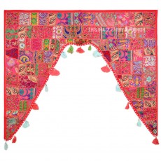 Red Multi Patchwork Embroidered Toran Door Topper Valance