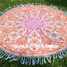 Orange Ombre Medallion Circle Beach Roundie Towel Throw