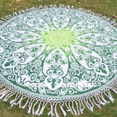 Green Royal Ombre Medallion Mandala Roundie, Thin Sheet Beach Throw