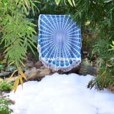 Blue Peacock Feathers Printed Round Mandala Beach Throw Towel