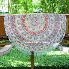 Yellow Multi Elephants and Camels Boho Mandala Roundie Circel Beach Throw