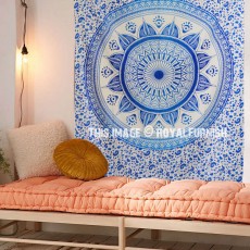 Blue Chakra Flower Ombre Mandala Wall Tapestry