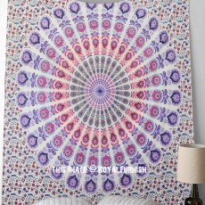 Blend of Purple & White Peafowl Psychedelic Mandala Tapestry Throw