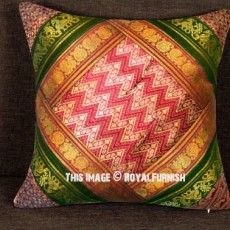 Red Multi One-Of-A-Kind Silk Sari Bohemian Throw Pillow Cover 16X16