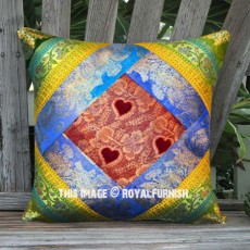 Multi Colored Silk Sari Layered Unique One-Of-A-Kind Throw Pillow Cover