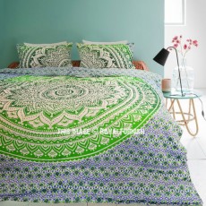 Green Multi Classic Ombre Mandala Circle Boho Duvet Cover with 2 Pillow Covers