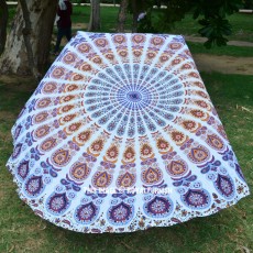 White Multi Mandala Roundie Beach Throw