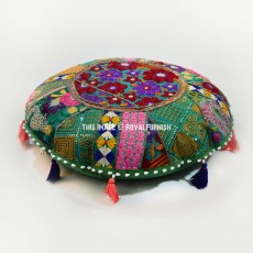 Green One-Of-A-Kind Unique Round Yoga Cushion Cover 22" Inch