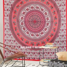 Red Elephants Rings Medallion Mandala Tapestry