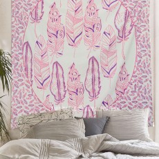 Pink & Purple Summer Feathers Medallion Tapestry 