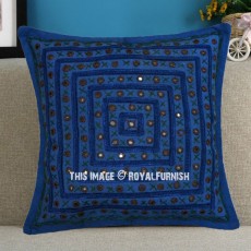 Blue Decorative Square Box Mirror Embroidered Throw Pillow Sham 16X16