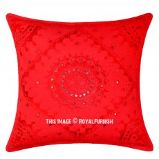 24X24 Inch Decorative Red Mirror Embroidered Cotton Square Pillow Cover