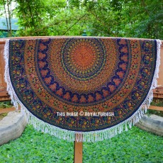 Blue & Red Multi Bohemian Medallion Mandala Beach Throw Roundie