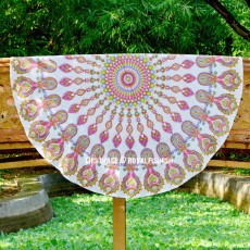 White and Pink Multi Fish Medallion Mandala Beach Roundie Throw