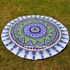 White and Blue Colorful Rejoice Medallion Mandala Cotton Beach Roundie