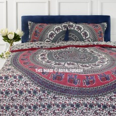Maroon Multi Elephants Mandala Duvet Cover Bedding Set with 2 Pillow Shams
