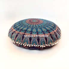 Blue Multi Bohemian Mandala Circle Round Floor Pillow Cover 32 Inch