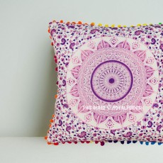 Pink Purple Pom Pom New Ombre Mandala Throw Pillow Cover