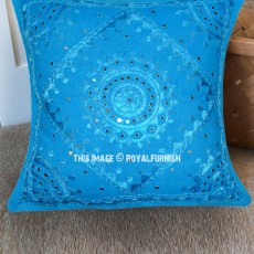 24" Turquoise Mirror Embroidered Decorative Square Throw Pillow Cover