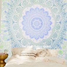 Green Blue Multi Folklorica Medallion Mandala Wall Tapestry