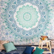 Sea Green Folklorica Medallion Mandala Tapestry
