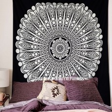 Queen Black & White Spiritual Sun Mandala Wall Tapestry