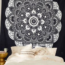 Black & White Oregano Mandala Bohemian Tapestry, Room Decor