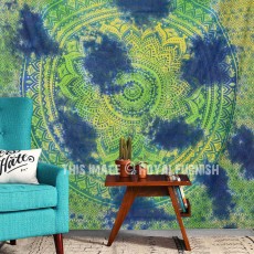 Green Multi Tie Dye Floral Medallion Ombre Tapestry Wall Hanging