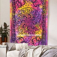 Multi Pink & Purple Hindu OM Chakra Tie Dye Tapestry Wall Hanging